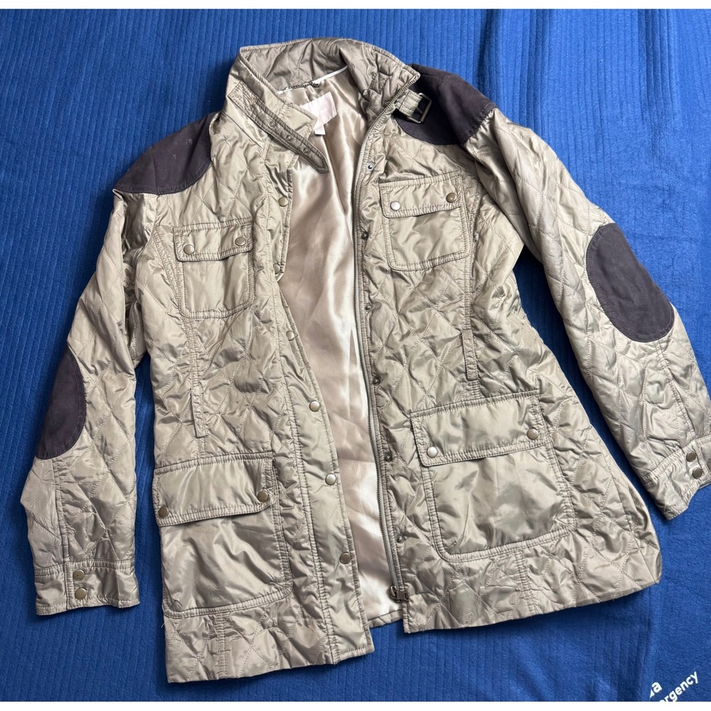 Banana Republic Women Quilted Field Jacket Olive Green Utility Barn Coat Large